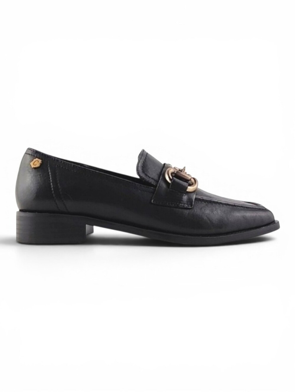 NWT Carmela Women's Black Leather Bit Loafer Square Toe Block Heel 37